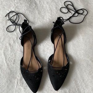 black lace up ballet flats